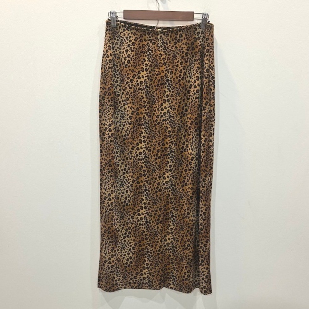Vintage 90s Y2K Leopard Print Maxi Skirt Slinky Side Slits Size Medium Animal